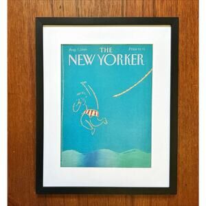 Framed 1989 New Yorker Magazine Cover Aug 7 Merle Nacht Boy Jumping into Pool